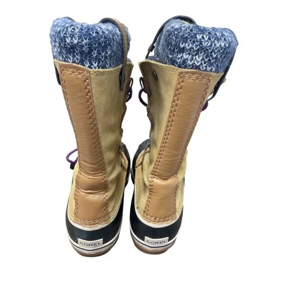 Sorel Joan of Arc Womans Tan Black Knit mid calf boots Sz 7 SKU 9565 - Picture 11 of 16